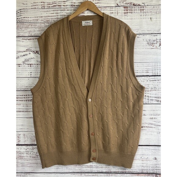 Vintage Titleist By Corbin Vest Men’s XL Wool Blend Golf Tan Button Up - Picture 1 of 9
